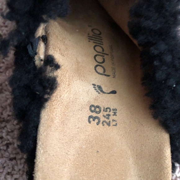 Birkenstock Papillio Namica Teddy Black Wedge Sandals Size 38 Shearling Limited - Picture 8 of 9